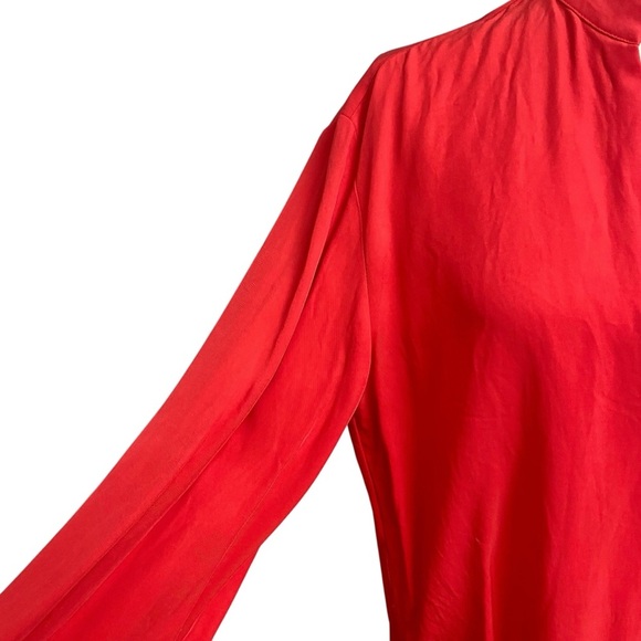 ZARA Red Viscose Lyocell Popover Blouse Long Sleeve Mandarin Collar Size Medium - Picture 4 of 12